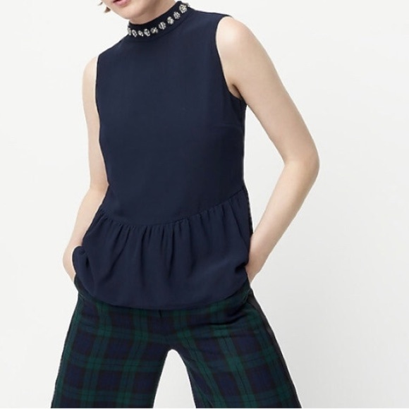 J. Crew Dark Blue Sleeveless Women’s Top with Embellished Collar XS - Picture 2 of 8